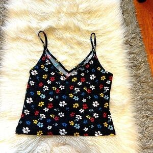 Black Floral Print Tank Top